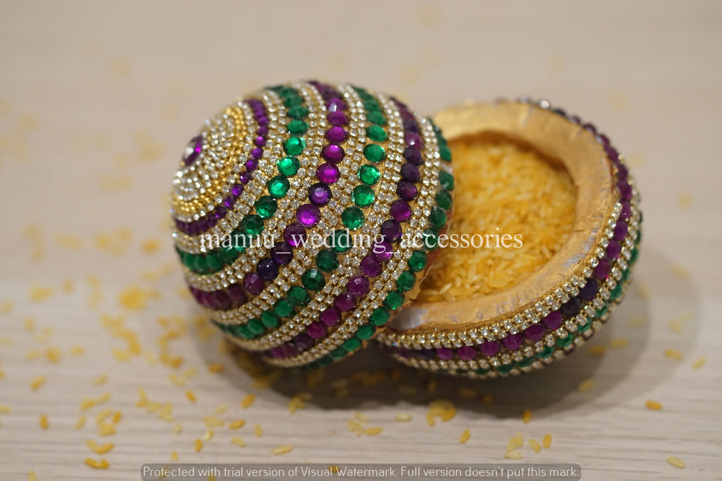 Kobbari Kudakalu OR Kobbari Chippalu - Full Design - Green, Brinjal and stone chain