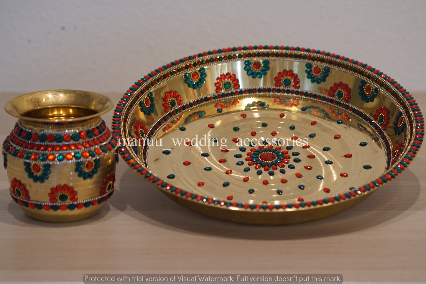 Kanyadanam Set - Chembu & Tambalam - Flower - Red and Bottle Green