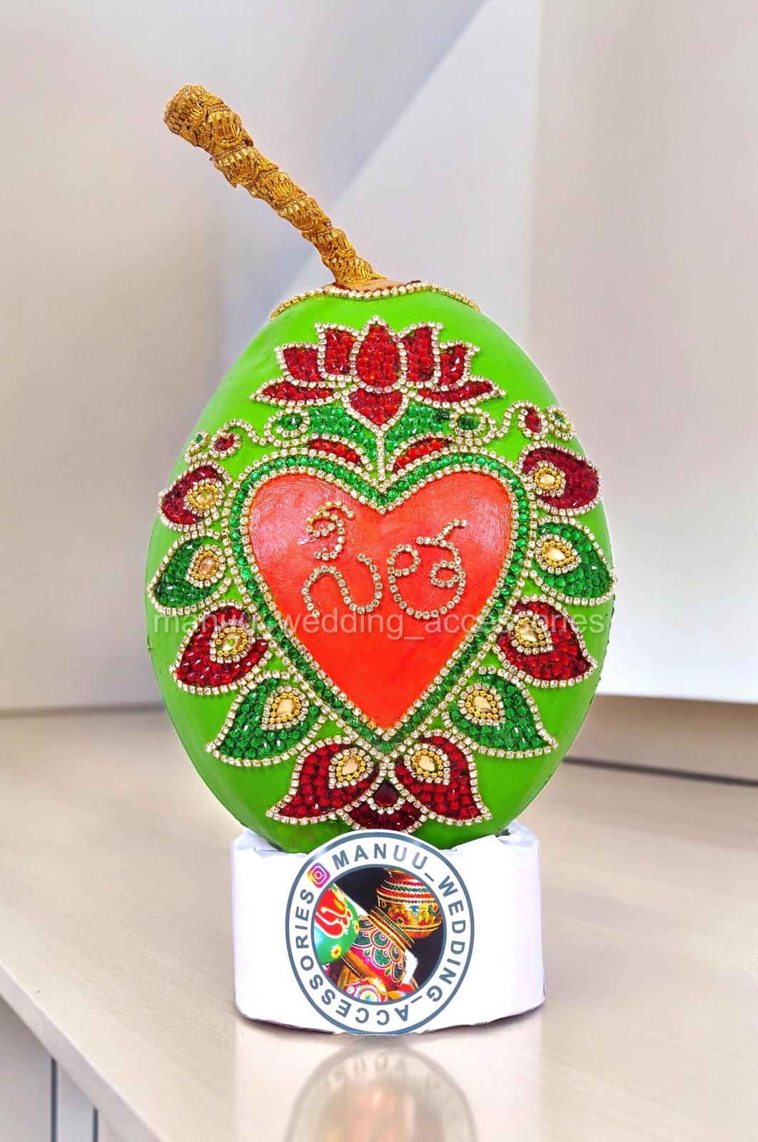 Fresh Kobbari Bondam - Heart Shape with Lotus and Bride and Groom letters