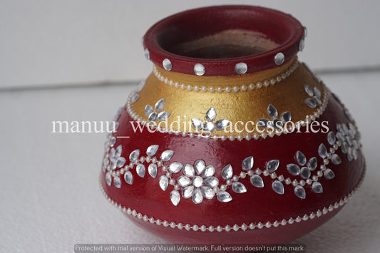 Garika Muntha - Decorated clay pot - Maroon, Gold and Silver