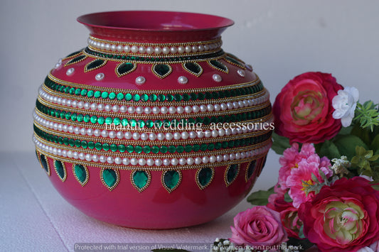 Ungarala Bindey - Half Design -Pink, bottle green, white pearls and stone and ball chain