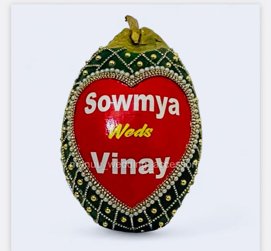 Fresh Kobbari Bondam - Heart Shape  with Bride and Groom Printed Names